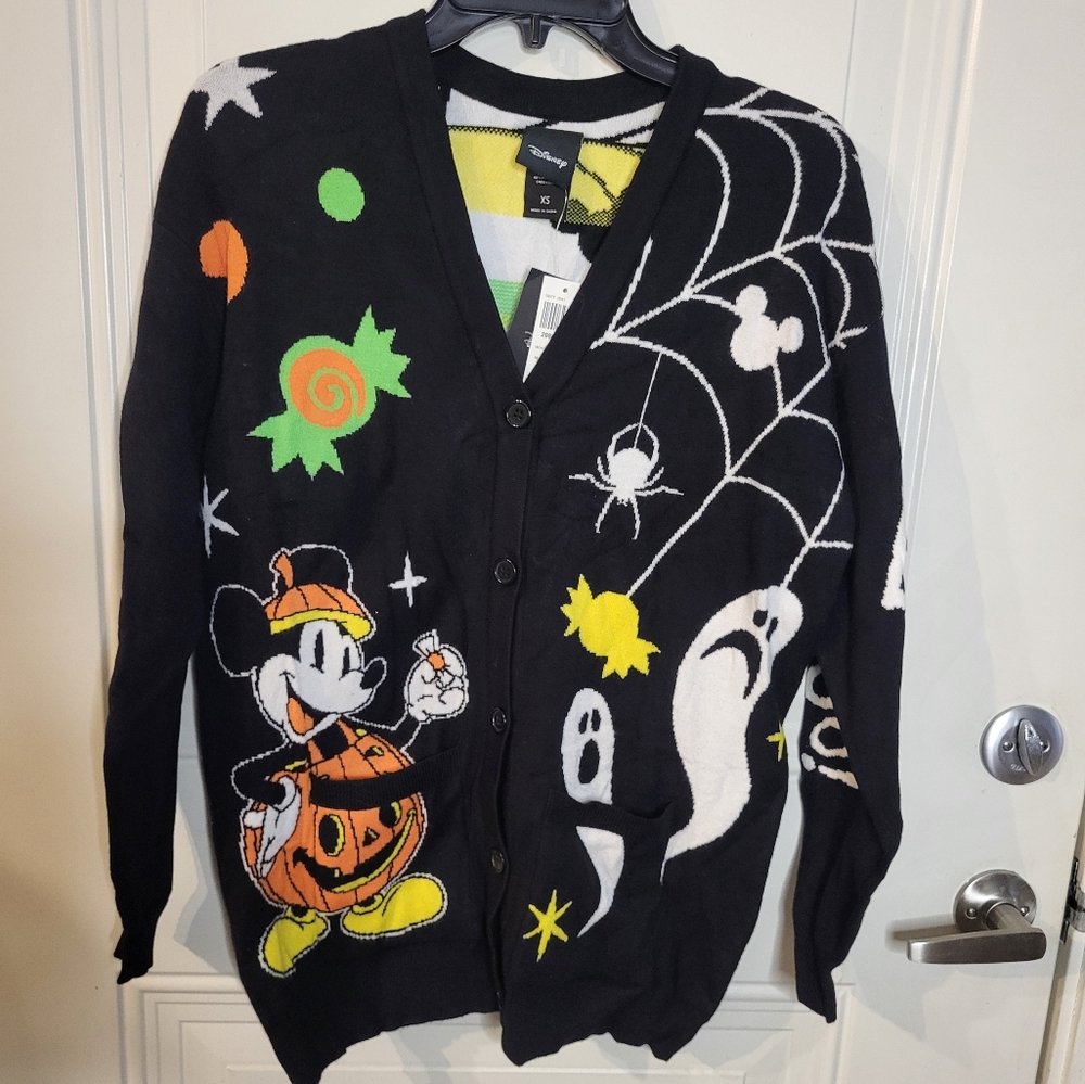 Box Lunch Halloween Fall Mickey Knit Cardigan Sweater XS Disney